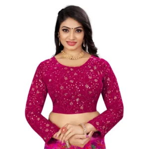 Generic Women'sย Velvet Embroidery Readymade Blouse (Pink, Size: Free Size)