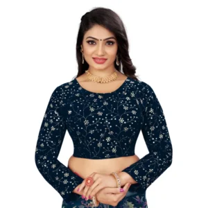 Generic Women'sย Velvet Embroidery Readymade Blouse (Navy Blue, Size: Free Size)