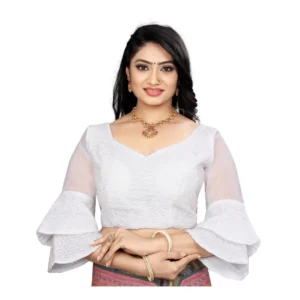 Generic Women'sย Organza Embroidery Readymade Blouse (White, Size: Free Size)