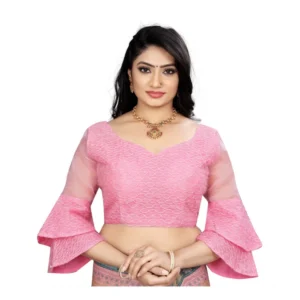 Generic Women'sย Organza Embroidery Readymade Blouse (Pink, Size: Free Size)