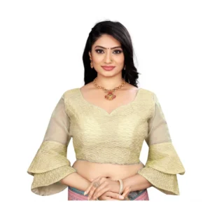 Generic Women'sย Organza Embroidery Readymade Blouse (Cream, Size: Free Size)