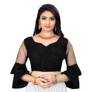 Generic Women'sย Organza Embroidery Readymade Blouse (Black, Size: Free Size)