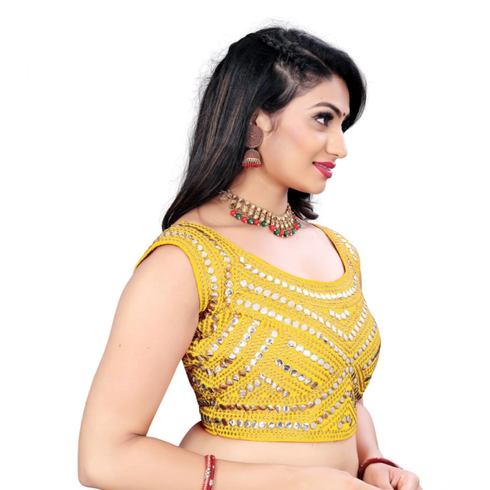 Generic Women's Phantom Embroidery Readymade Blouse (Yellow, Size: Free Size) - Image 3