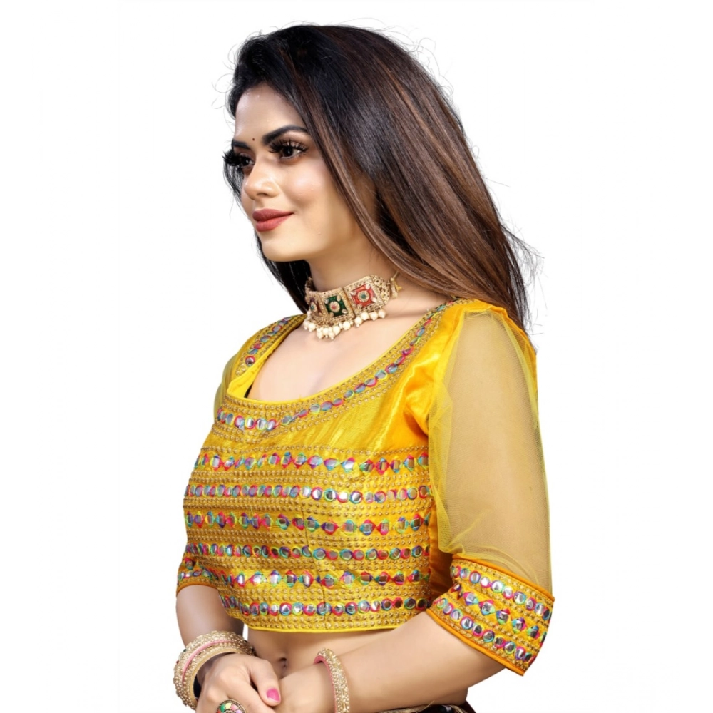 Generic Women's Phantom Silk Embroidery Readymade Blouse (Yellow, Size: Free Size) - Image 2
