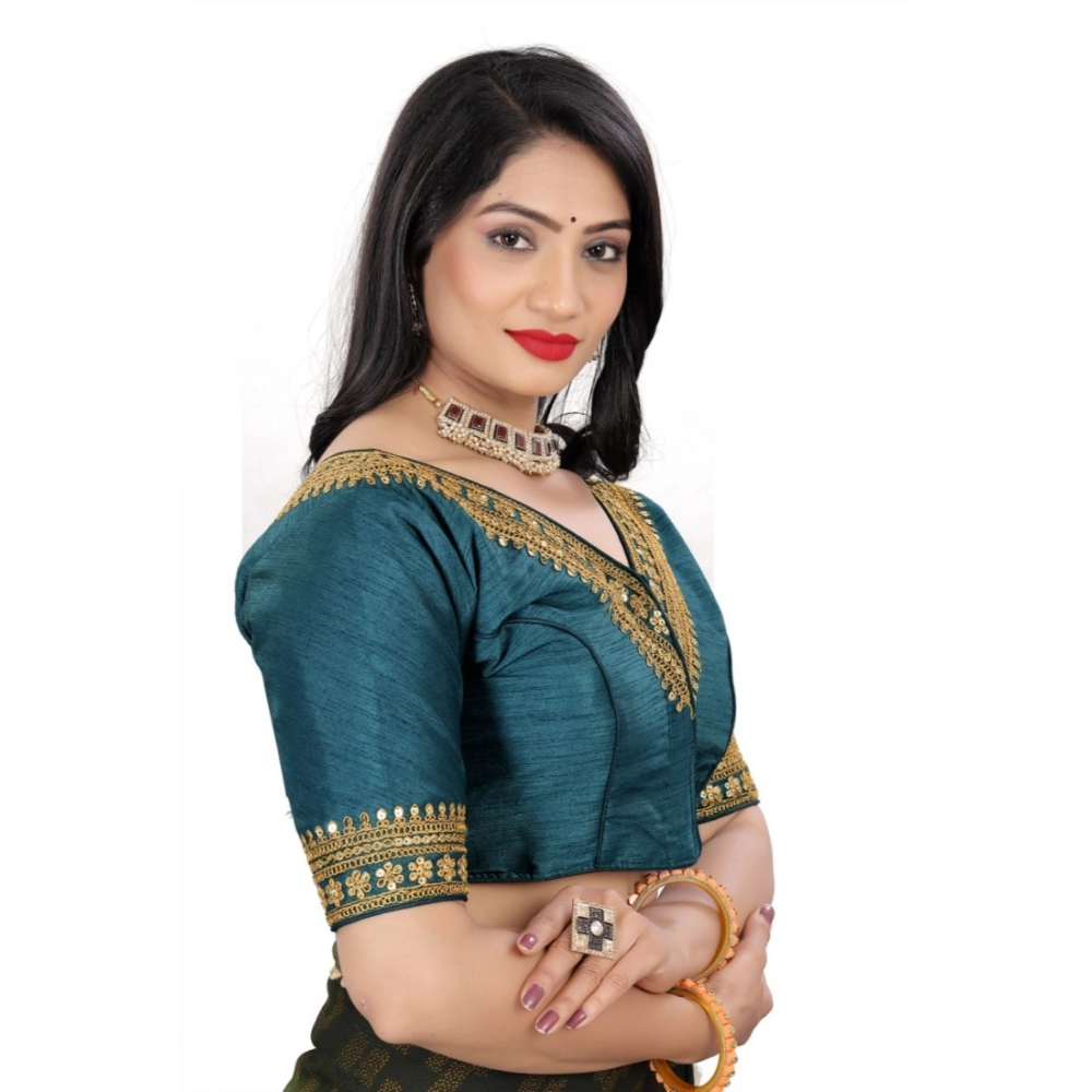 Generic Women's Banglory Embroidery Readymade Blouse (Teal, Size: Free Size) - Image 3