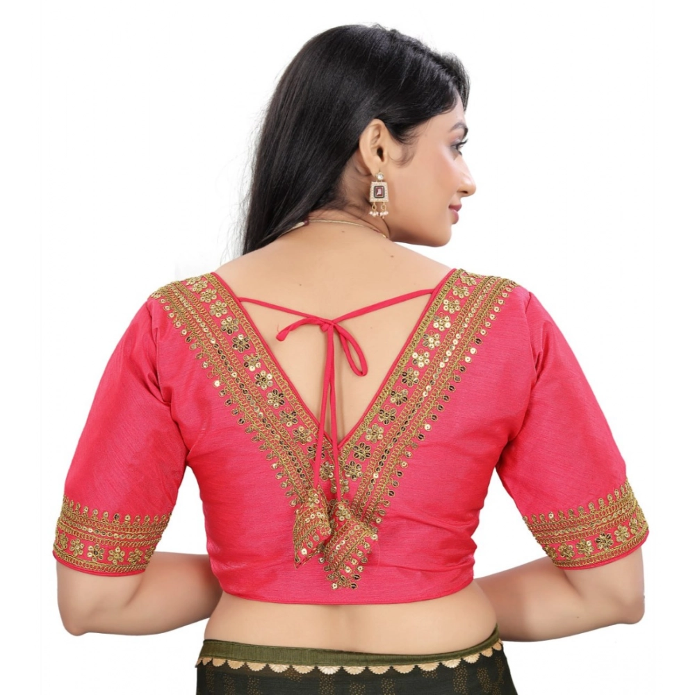 Generic Women's Banglory Embroidery Readymade Blouse (Pink, Size: Free Size) - Image 4