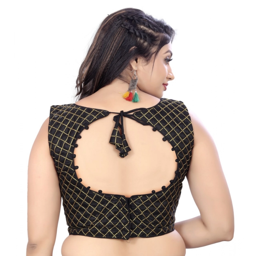 Generic Women's Satin Embroidery Readymade Blouse (Black, Size: Free Size) - Image 4