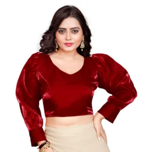 Generic Women'sย Organza Plain Readymade Blouse (Maroon, Size: Free Size)