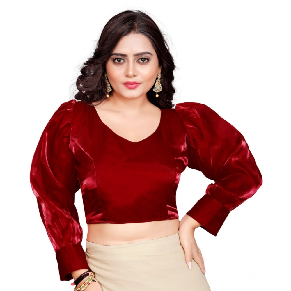 Generic Women's Organza Plain Readymade Blouse (Maroon, Size: Free Size)
