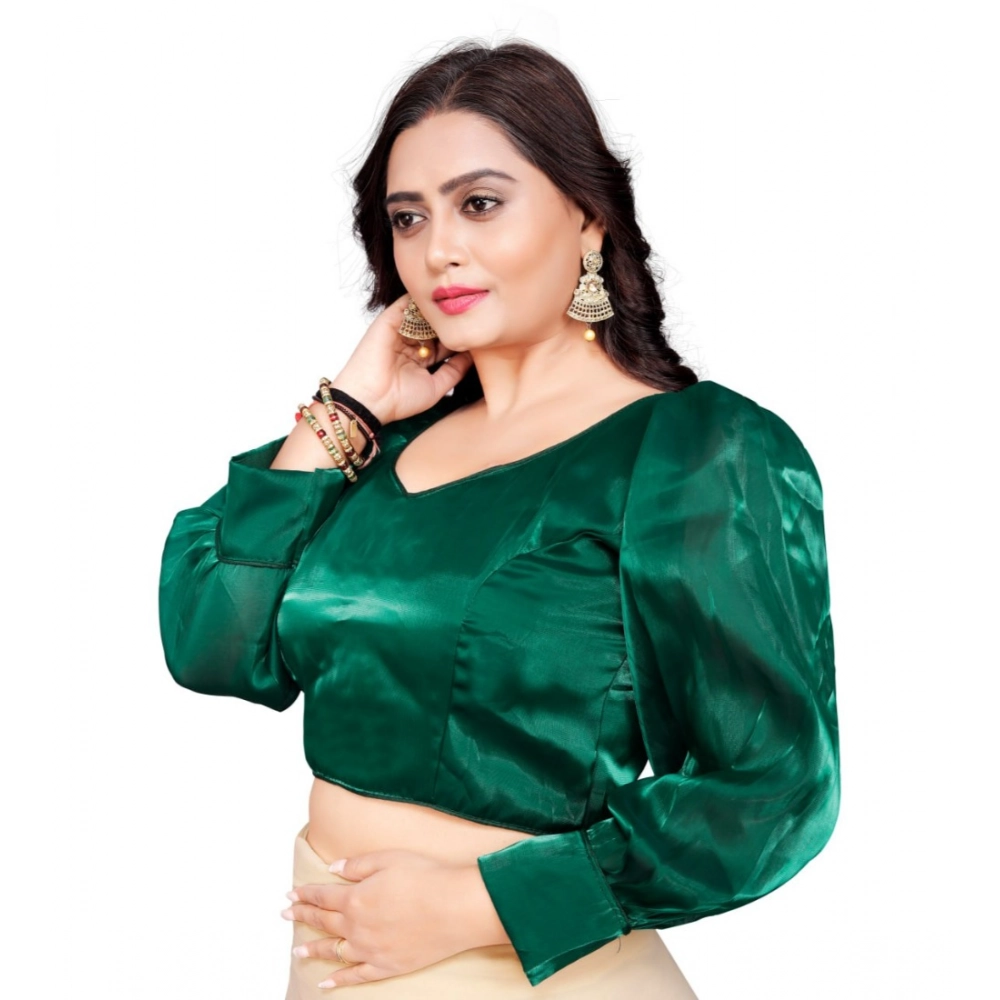 Generic Women's Organza Plain Readymade Blouse (Green, Size: Free Size) - Image 3