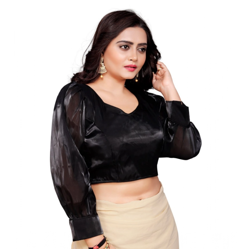 Generic Women's Organza Plain Readymade Blouse (Cream, Size: Free Size) - Image 2