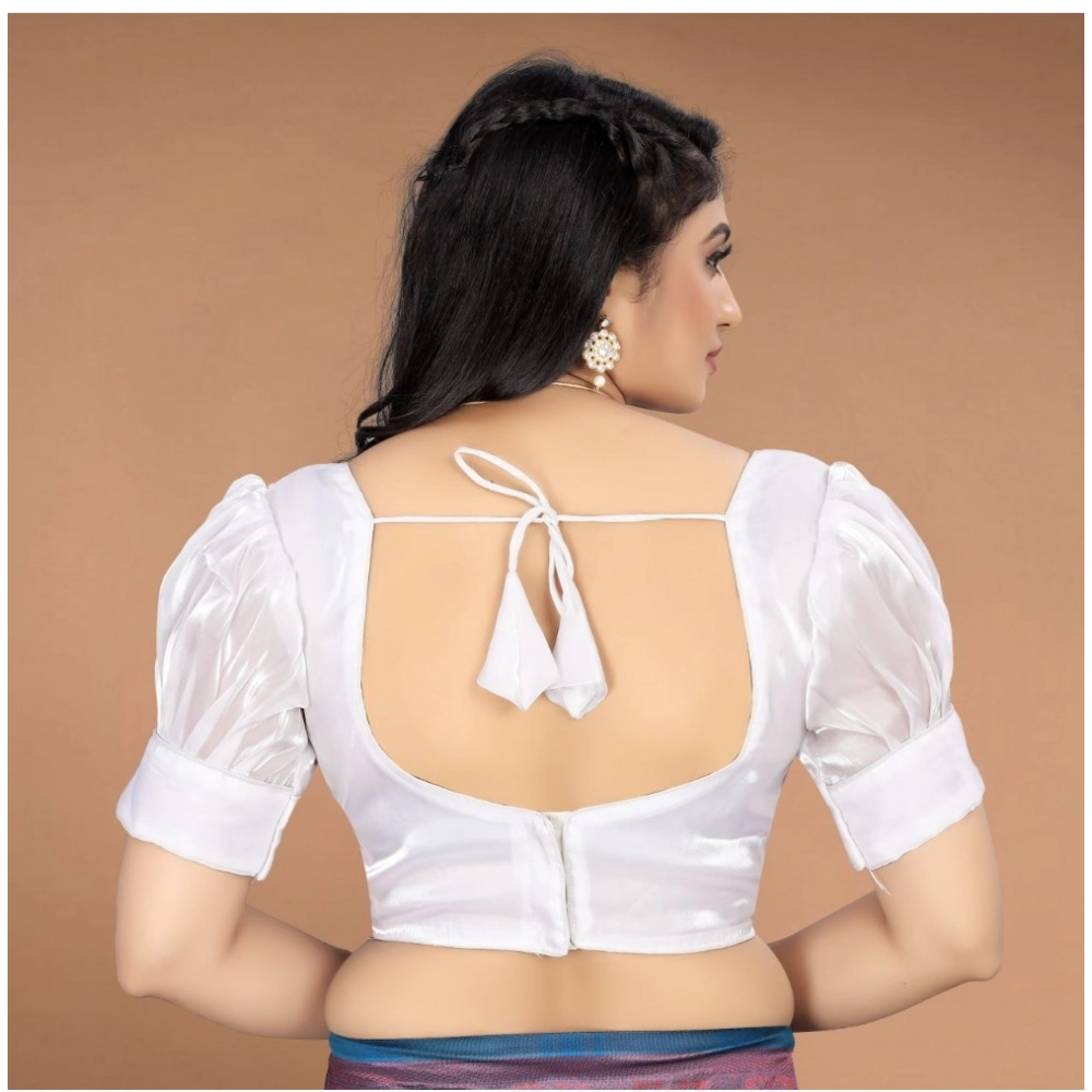 Generic Women's Organza Plain Readymade Blouse (White, Size: Free Size) - Image 4
