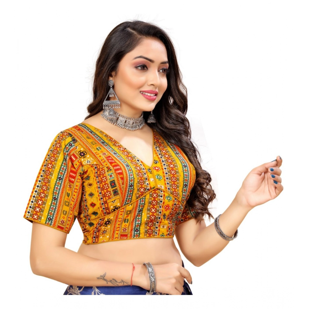 Generic Women's Cotton Blend Plain Readymade Blouse (Mustard, Size: Free Size) - Image 3
