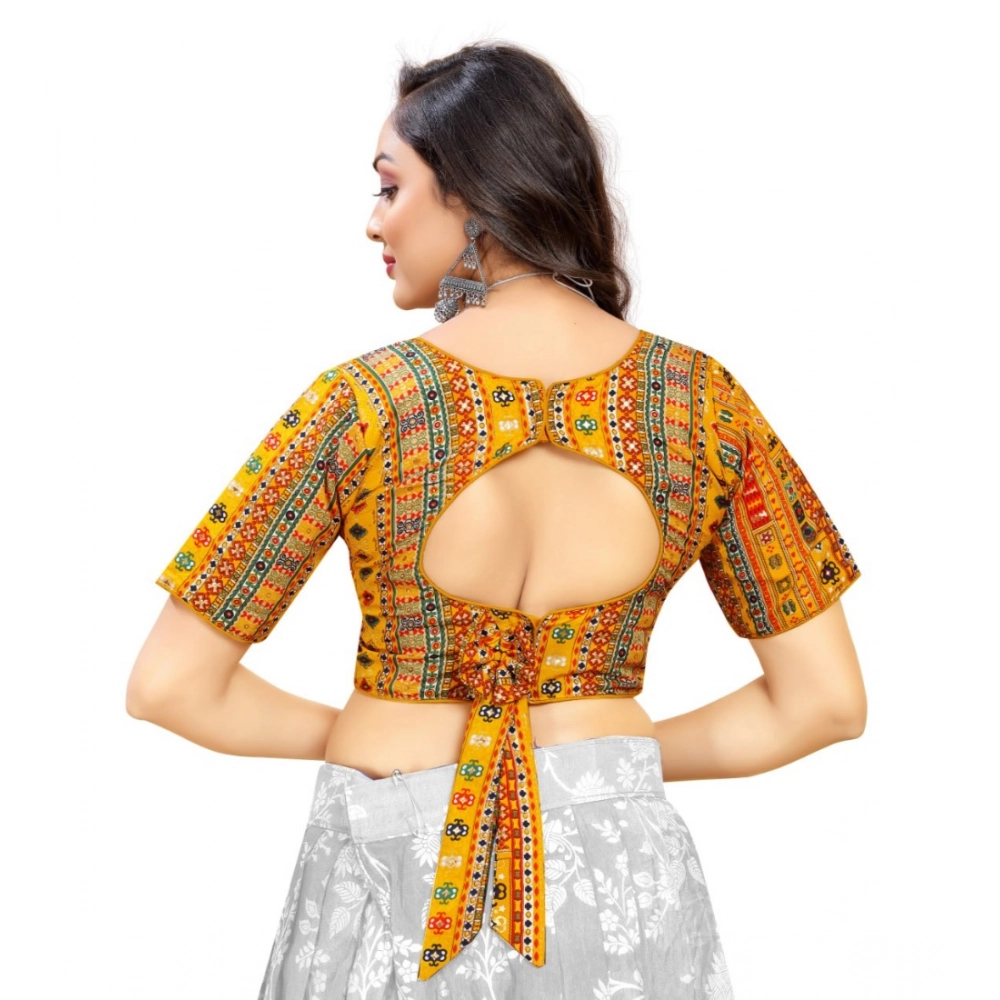 Generic Women's Cotton Blend Plain Readymade Blouse (Mustard, Size: Free Size) - Image 4