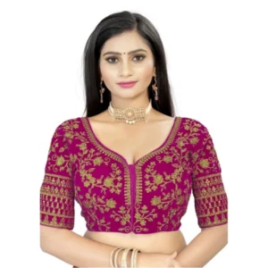 Generic Women'sย Velvet Embroidery Readymade Blouse (Pink, Size: Free Size)