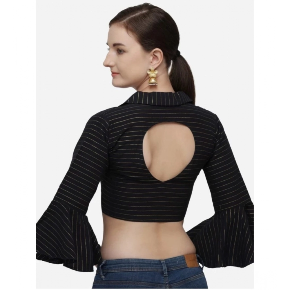 Generic Women's Cotton Striped Readymade Blouse (Black, Size: Free Size) - Image 4