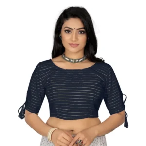 Generic Women'sย Cotton Thread Work Readymade Blouse (Navy Blue, Size: Free Size)
