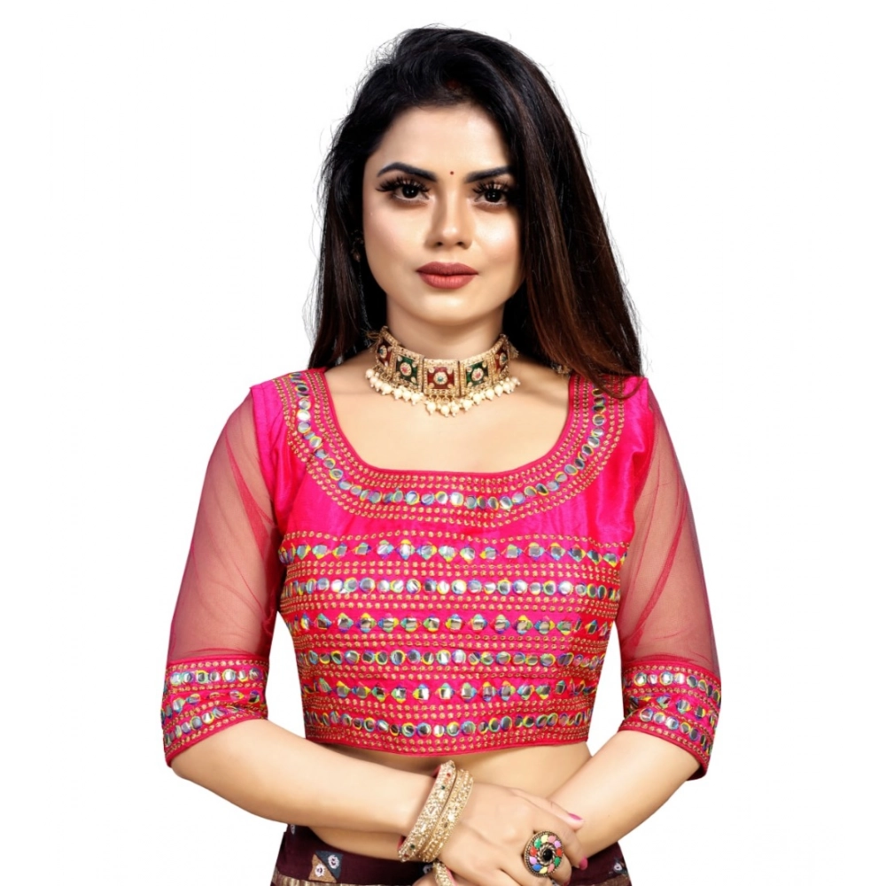 Generic Women's Phantom Silk Embroidery Readymade Blouse (Pink, Size: Free Size)