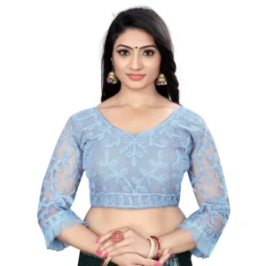 Generic Women'sย Nylon Net Embroidery Readymade Blouse (Grey, Size: Free Size)