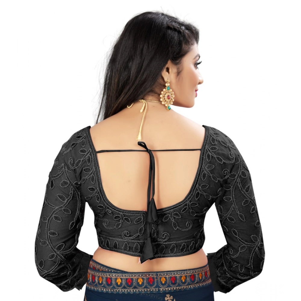 Generic Women's Nylon Net Embroidery Readymade Blouse (Black, Size: Free Size) - Image 3