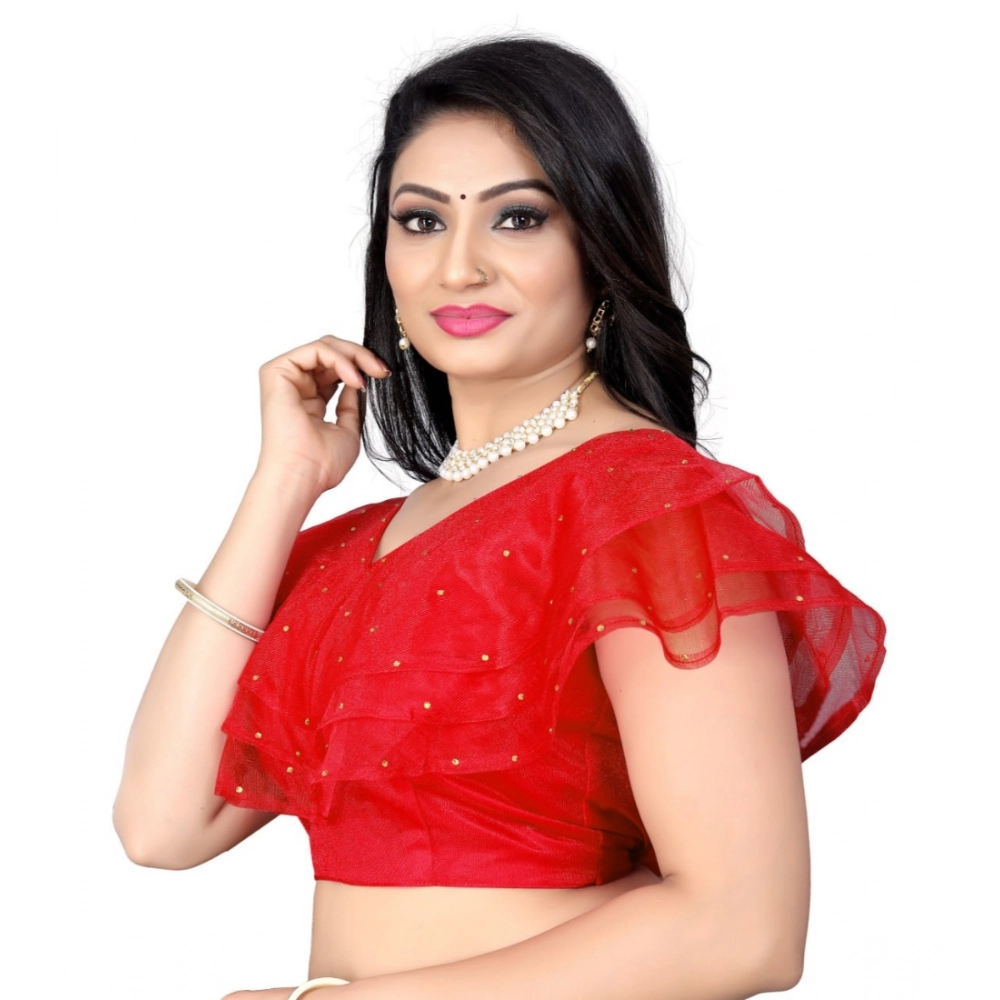 Generic Women's Nylon Diamond Work Readymade Blouse (Red, Size: Free Size) - Image 3