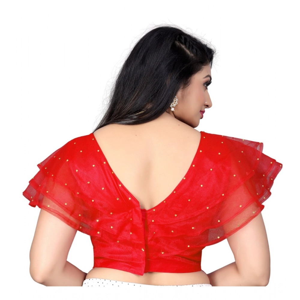 Generic Women's Nylon Diamond Work Readymade Blouse (Red, Size: Free Size) - Image 4