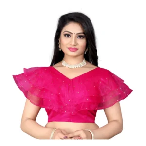 Generic Women'sย Nylon Diamond Work Readymade Blouse (Pink, Size: Free Size)