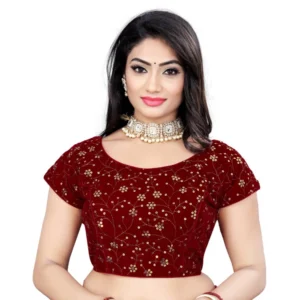 Generic Women'sย Velvet Sequins Readymade Blouse (Maroon, Size: Free Size)