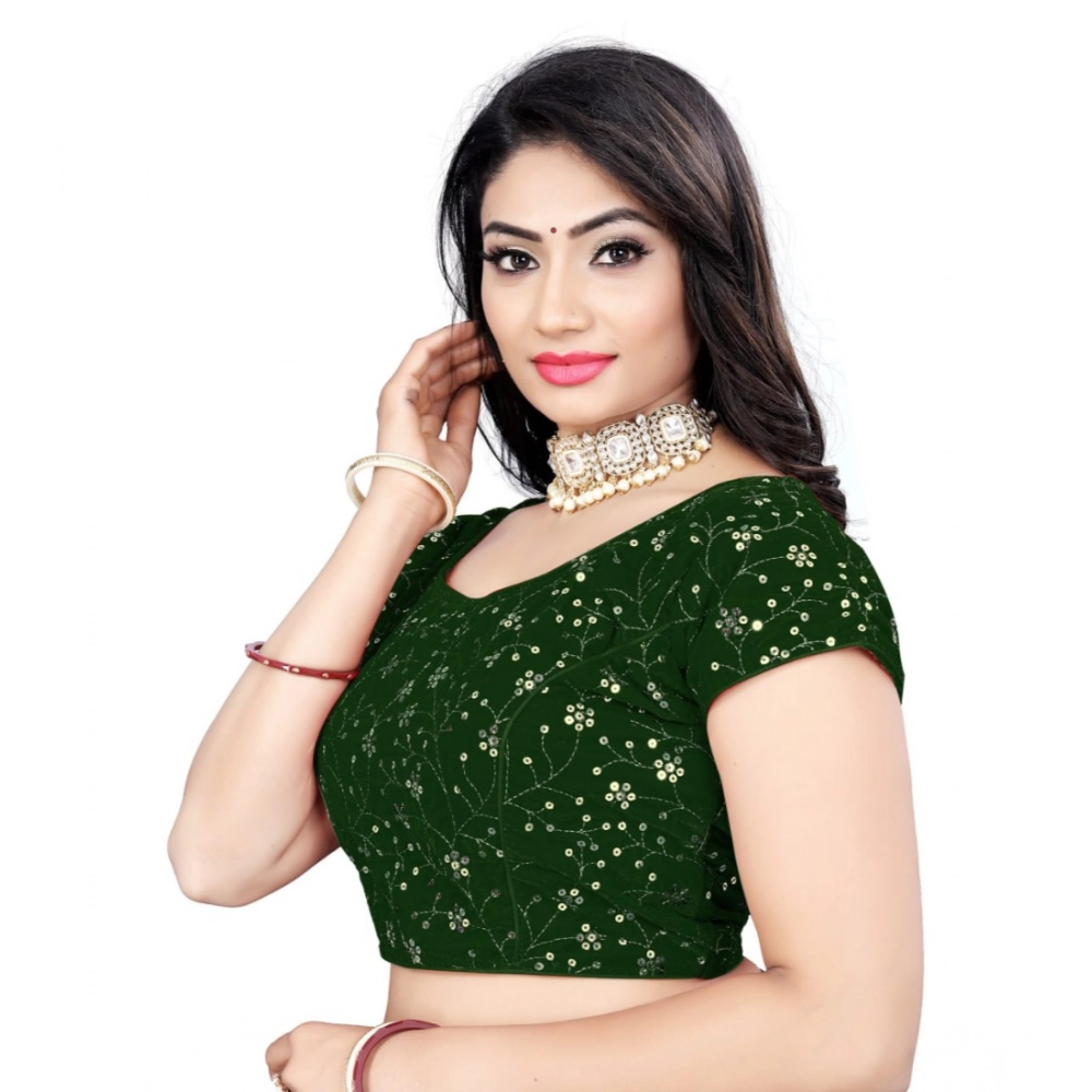 Generic Women's Velvet Sequins Readymade Blouse (Green, Size: Free Size) - Image 2