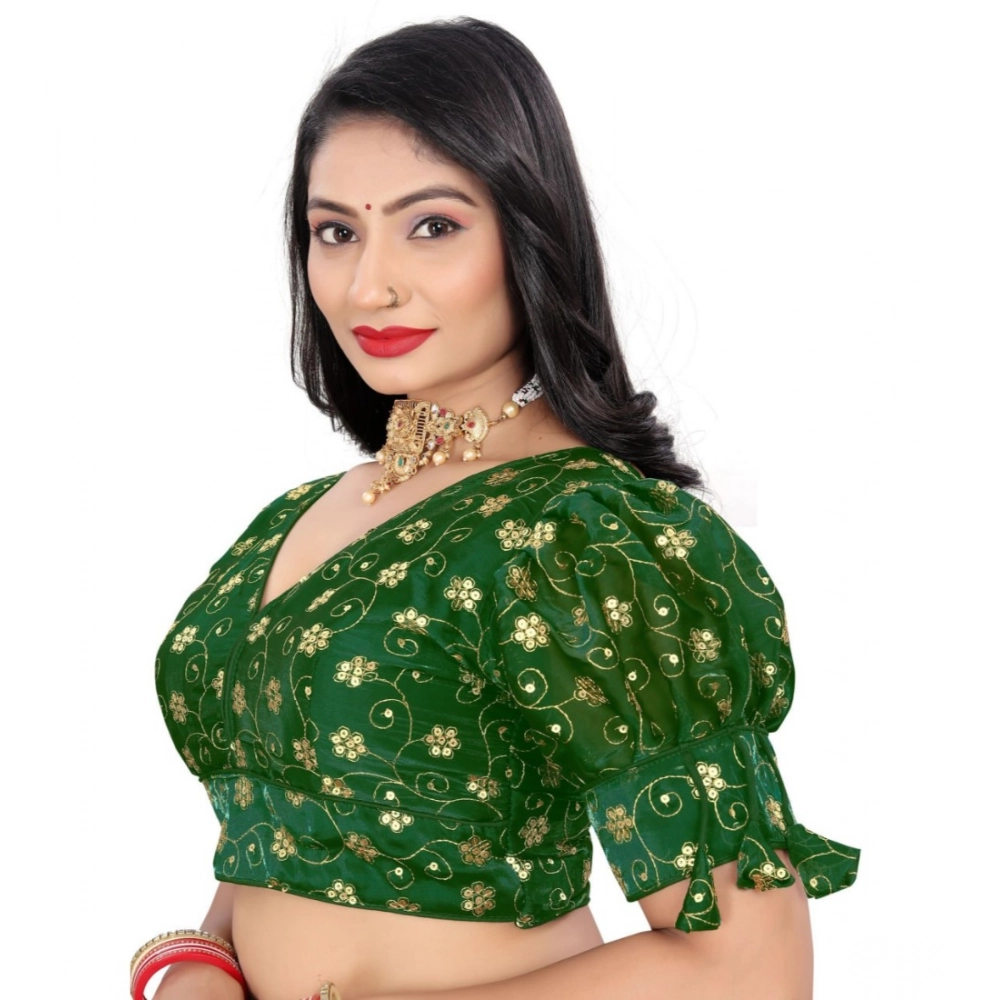 Generic Women's Jimmy Choo Embroidery Readymade Blouse (Green, Size: Free Size) - Image 3