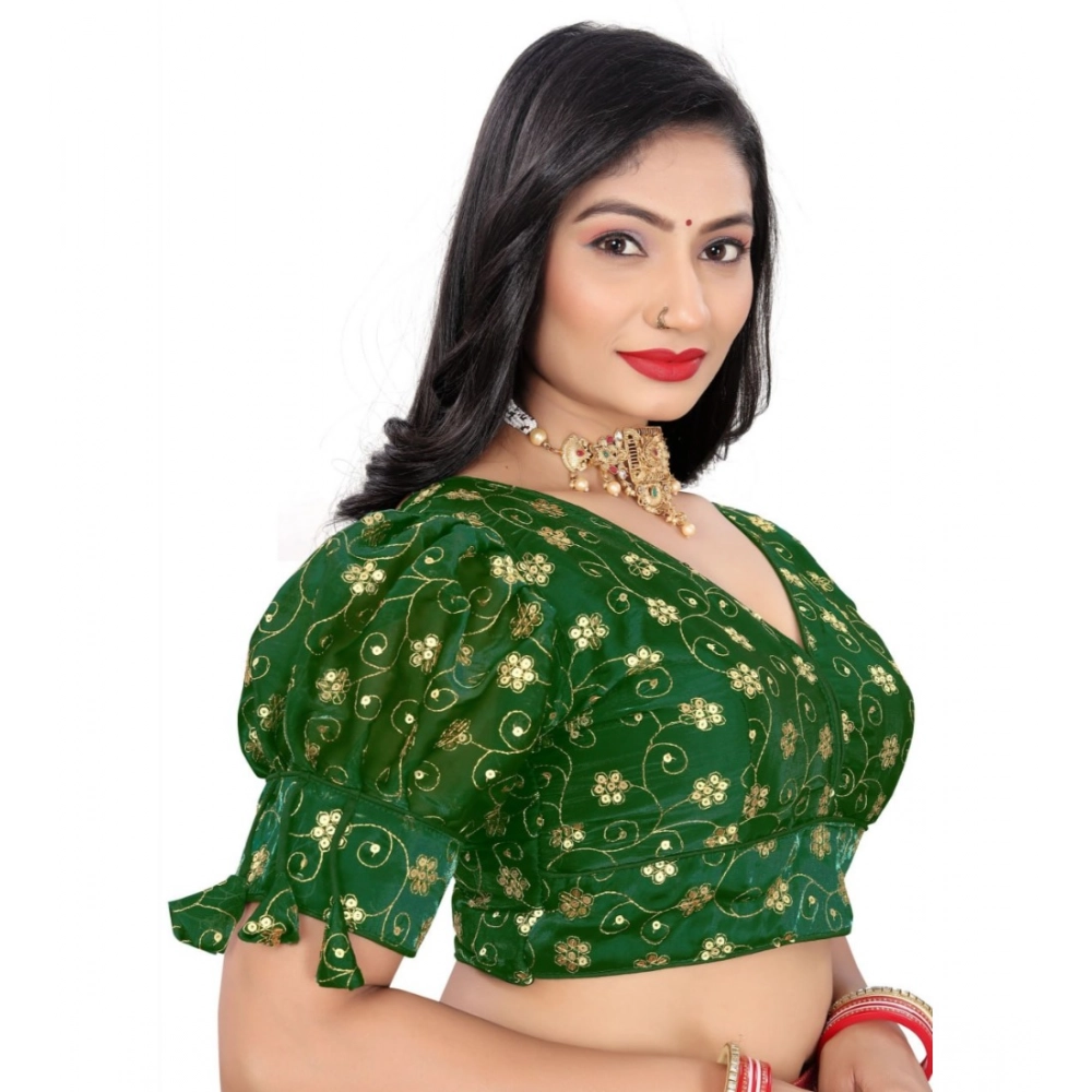 Generic Women's Jimmy Choo Embroidery Readymade Blouse (Green, Size: Free Size) - Image 2