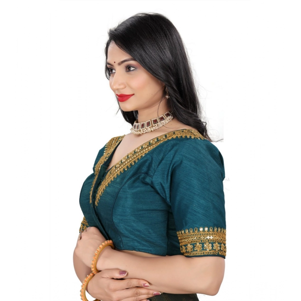 Generic Women's Banglory Embroidery Readymade Blouse (Teal, Size: Free Size) - Image 2