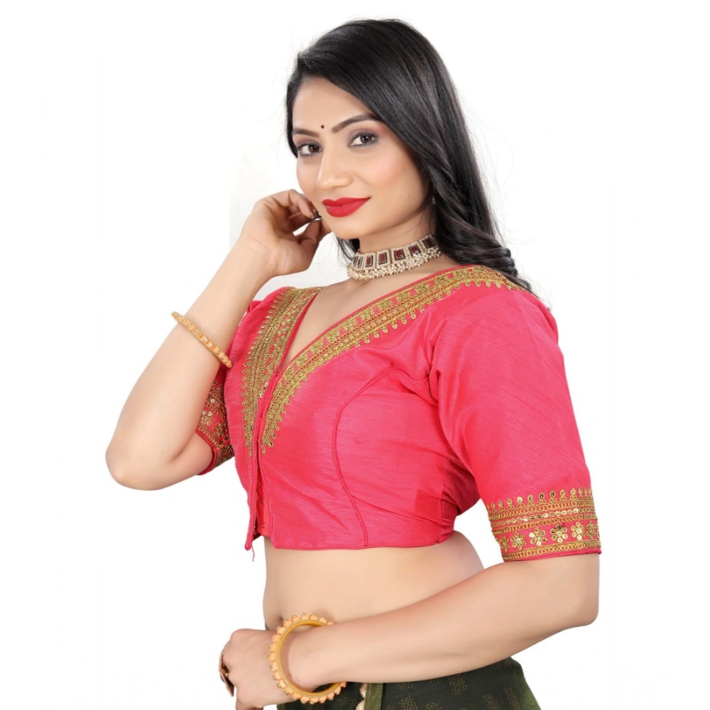 Generic Women's Banglory Embroidery Readymade Blouse (Pink, Size: Free Size) - Image 2