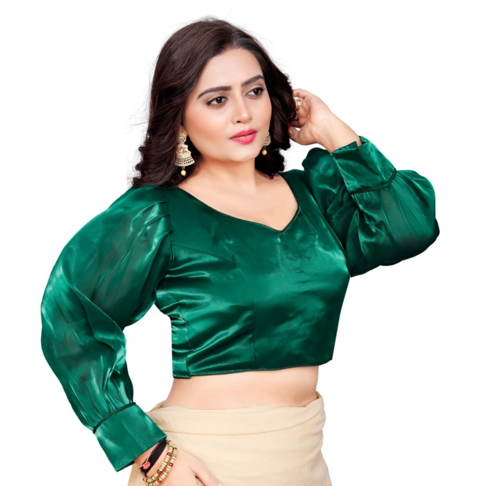 Generic Women's Organza Plain Readymade Blouse (Green, Size: Free Size) - Image 2