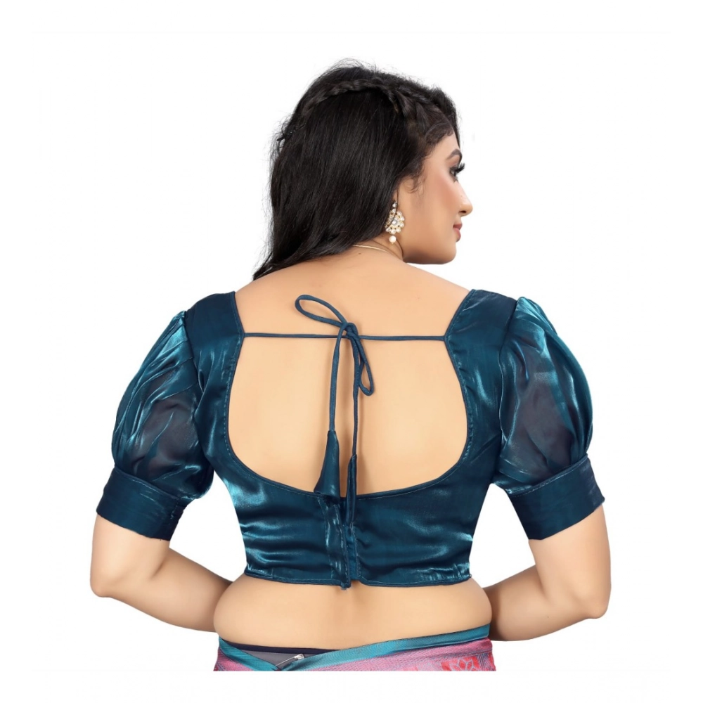 Generic Women's Organza Plain Readymade Blouse (Teal, Size: Free Size) - Image 4