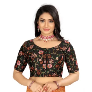 Generic Women'sย Satin Floral Readymade Blouse (Black, Size: Free Size)
