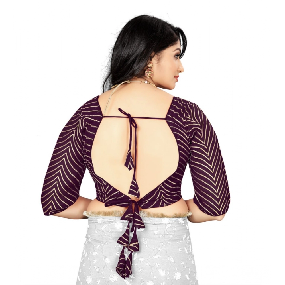 Generic Women's Georgette Embroidery Readymade Blouse (Purple, Size: Free Size) - Image 4