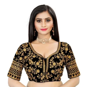 Generic Women'sย Velvet Embroidery Readymade Blouse (Black, Size: Free Size)