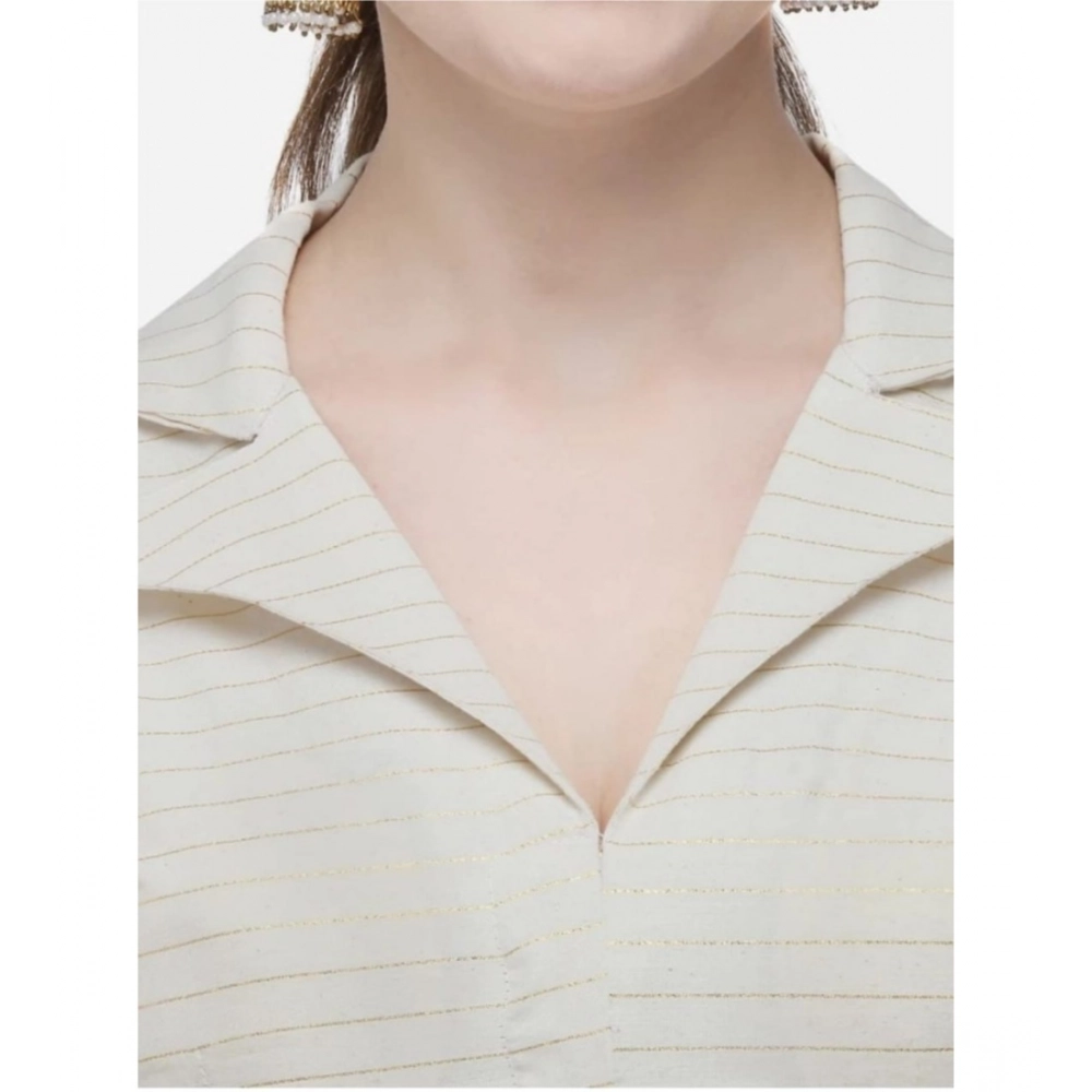 Generic Women's Cotton Striped Readymade Blouse (Beige, Size: Free Size) - Image 3