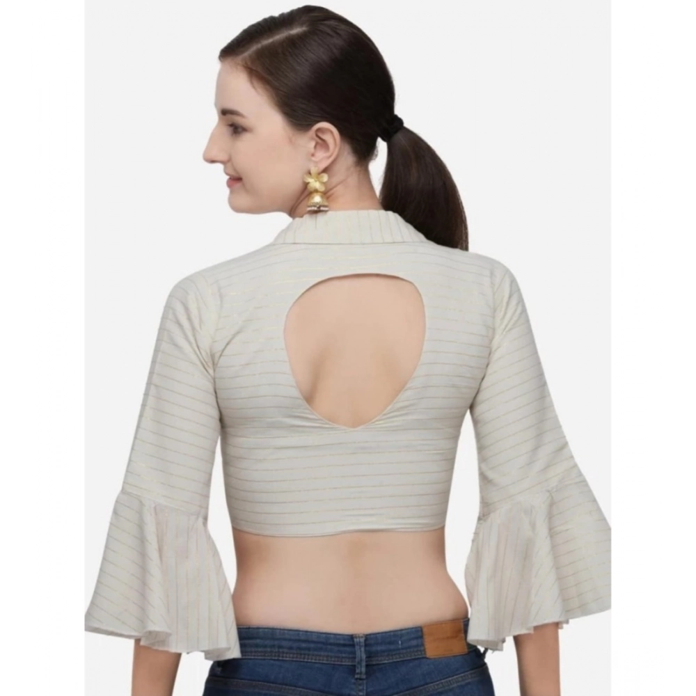 Generic Women's Cotton Striped Readymade Blouse (Beige, Size: Free Size) - Image 4