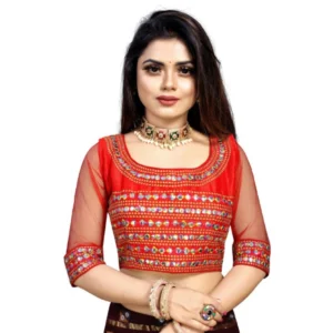 Generic Women'sย Phantom Silk Embroidery Readymade Blouse (Red, Size: Free Size)