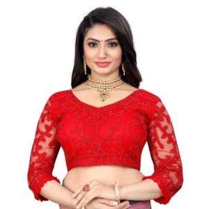 Generic Women'sย Nylon Net Embroidery Readymade Blouse (Red, Size: Free Size)