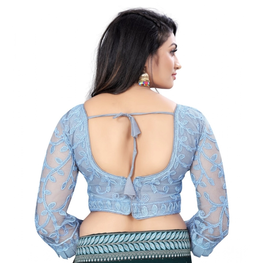Generic Women's Nylon Net Embroidery Readymade Blouse (Grey, Size: Free Size) - Image 3