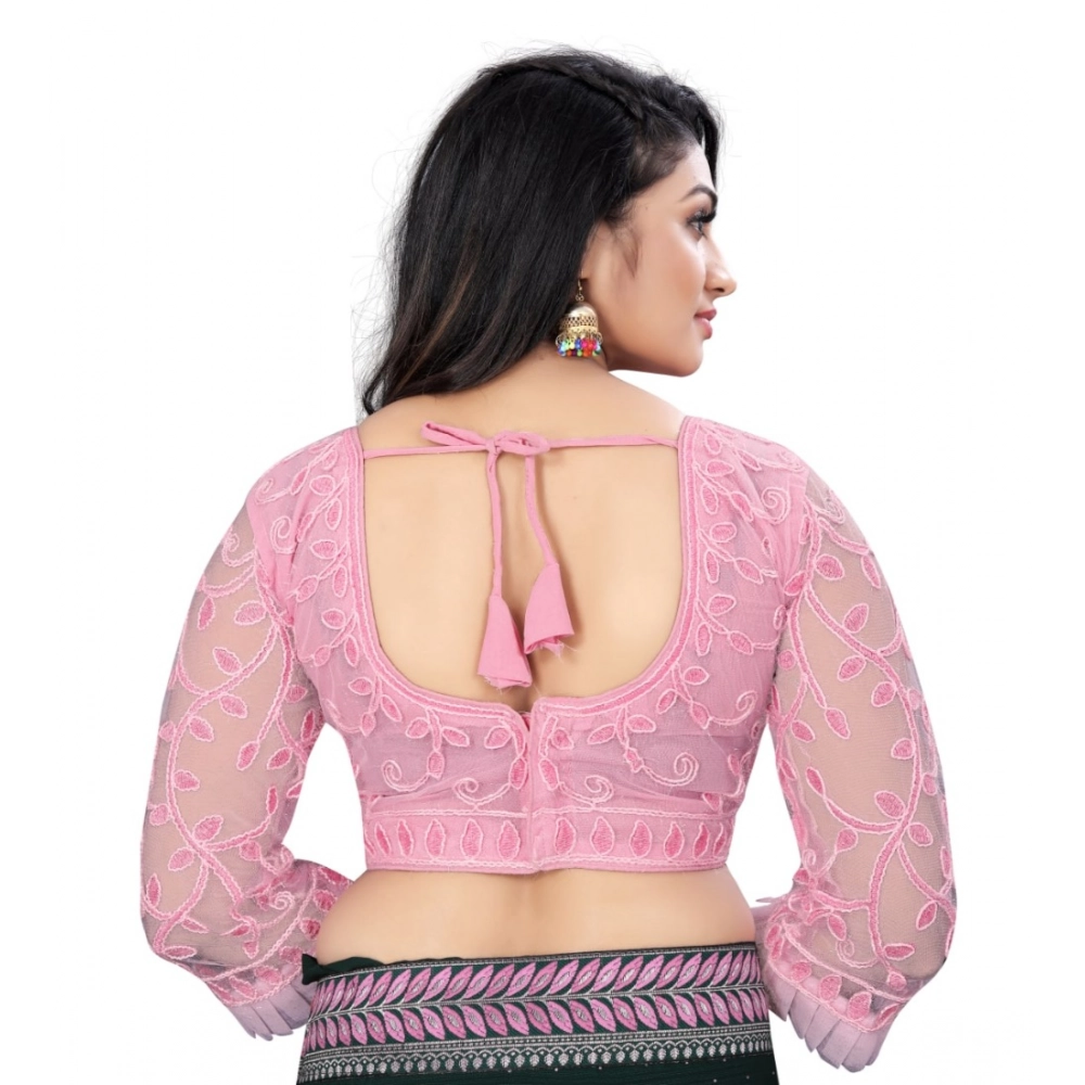 Generic Women's Nylon Net Embroidery Readymade Blouse (Pink, Size: Free Size) - Image 3