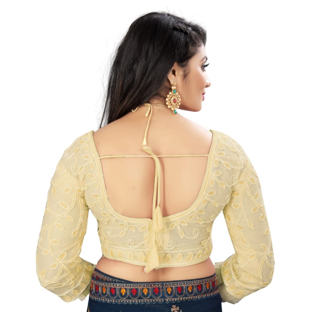 Generic Women's Nylon Net Embroidery Readymade Blouse (Beige, Size: Free Size) - Image 3