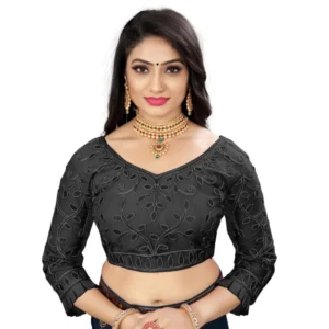 Generic Women'sย Nylon Net Embroidery Readymade Blouse (Black, Size: Free Size)