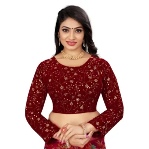 Generic Women'sย Velvet Embroidery Readymade Blouse (Maroon, Size: Free Size)
