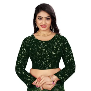 Generic Women'sย Velvet Embroidery Readymade Blouse (Green, Size: Free Size)