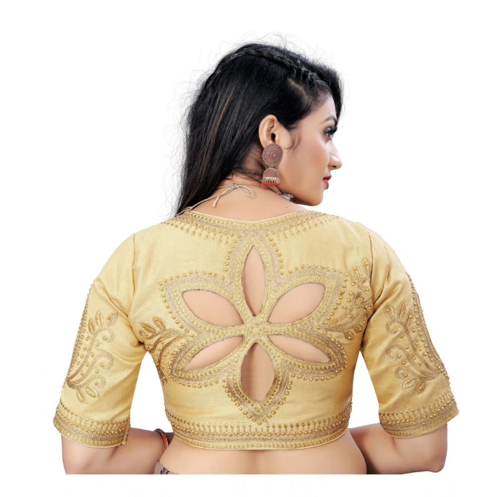 Generic Women's Phantom Embroidery Readymade Blouse (Beige, Size: Free Size) - Image 4