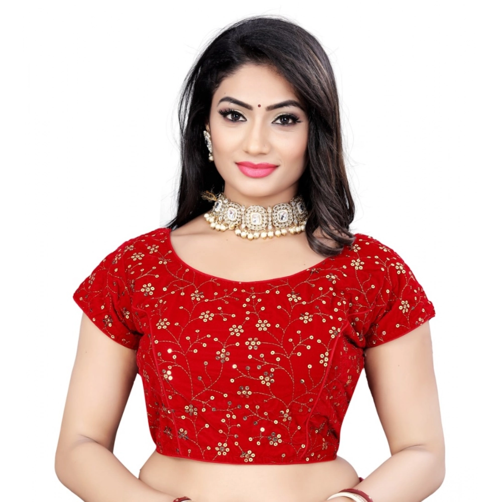 Generic Women's Velvet Sequins Readymade Blouse (Red, Size: Free Size)
